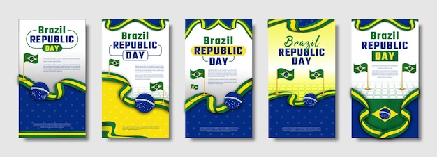 Banner de história do instagram do ilustrador vetorial do dia da república do brasil, panfleto e modelo de plano de fundo