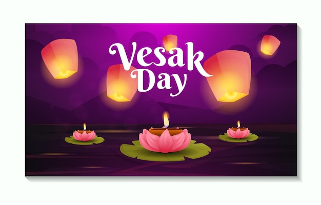 Banner de ilustração de dia de vesak plano