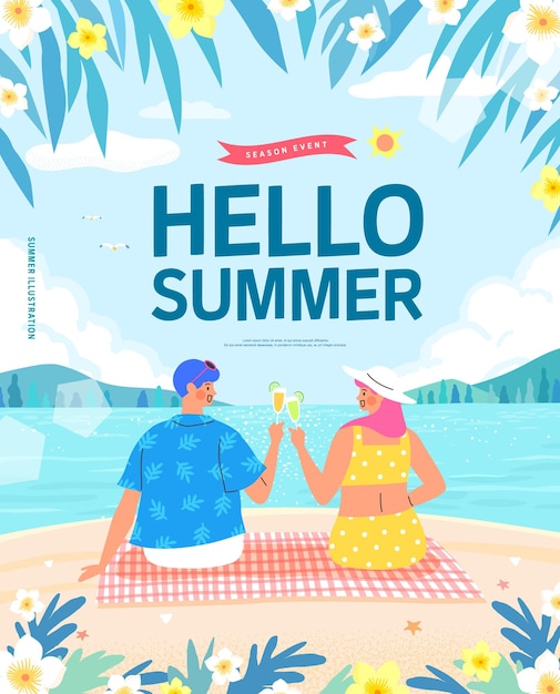 Banner de ilustração de evento de compras de verão