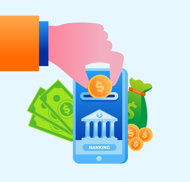banner de ilustração vetorial plana de tecnologia de banco on-line