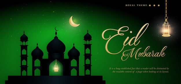 Banner de luxo real verde eid mubarak