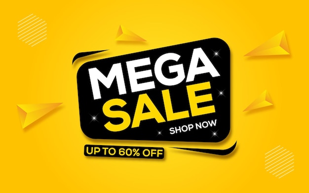 Banner de mega vendaModelo de design de banner de desconto com efeito de texto editável em 3D
