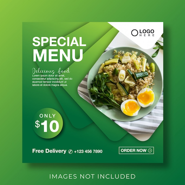 Banner de menu culinário de alimentos para mídias sociais postar modelo