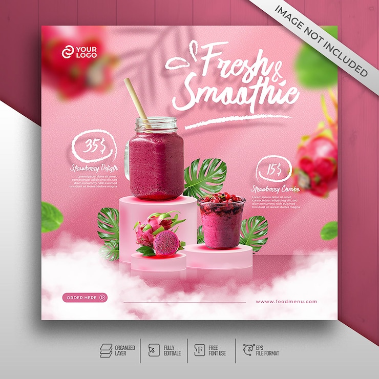 Banner de menu de bebidas elegantes para restaurante de promoção em mídia social