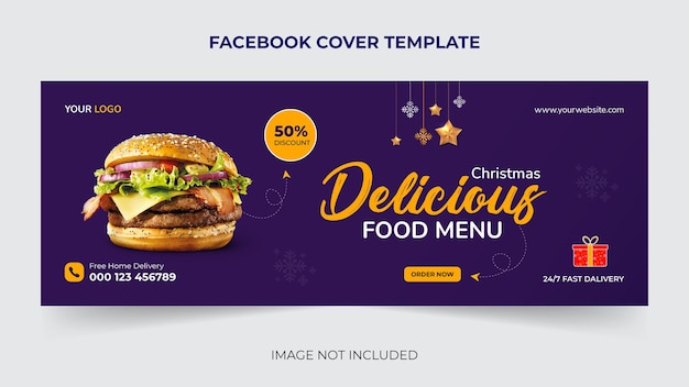 Banner de menu de comida de natal editável modelo de capa do facebook para promoção