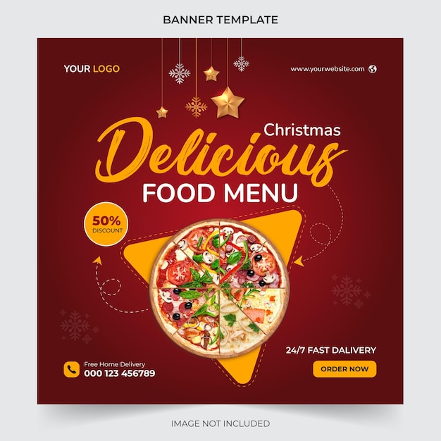 Banner de menu de comida de natal editável modelo de postagem de mídia social para promoção
