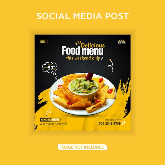 Banner de menu de comida deliciosa e postagem de mídia social