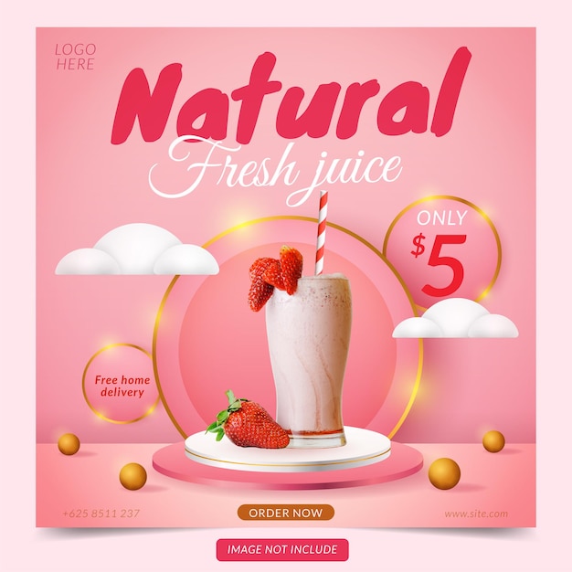 Banner de mídia social com display de produto em 3D em rosa e pódio branco