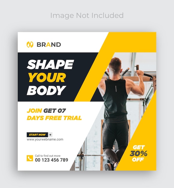 Banner de mídia social de academia e fitness ou modelo de banner do instagram