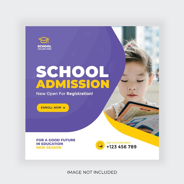 Banner de mídia social de admissão escolar ou design de banner escolar