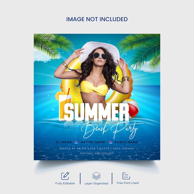 Vetor banner de mídia social de festa de praia de verão e modelo de postagem do instagram