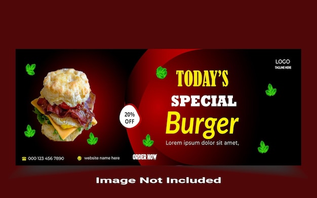 Banner de mídia social de hambúrguer especial delicioso cabeçalho de capa do facebook e promoção de modelo de anúncios da web