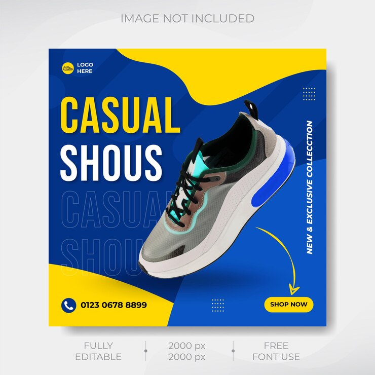 Banner de mídia social de tênis esportivos dinâmicos e design de modelo de postagem do instagram Vector Premium