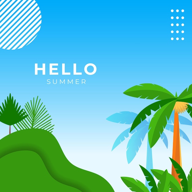 Banner de mídia social de verão com flores e folhas de verão tropical. modelo de postagem do instagram com tema de verão