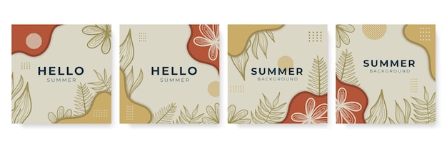 Banner de mídia social de verão com flores e folhas de verão tropical.