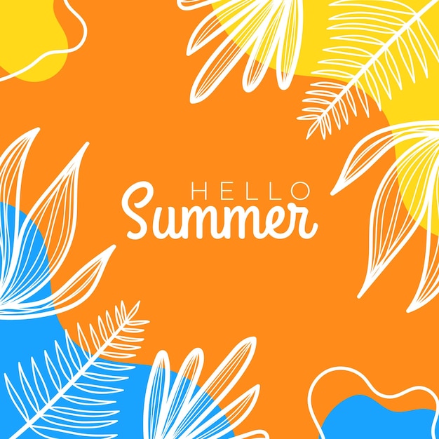Vetor banner de mídia social de verão com flores e folhas de verão tropical.