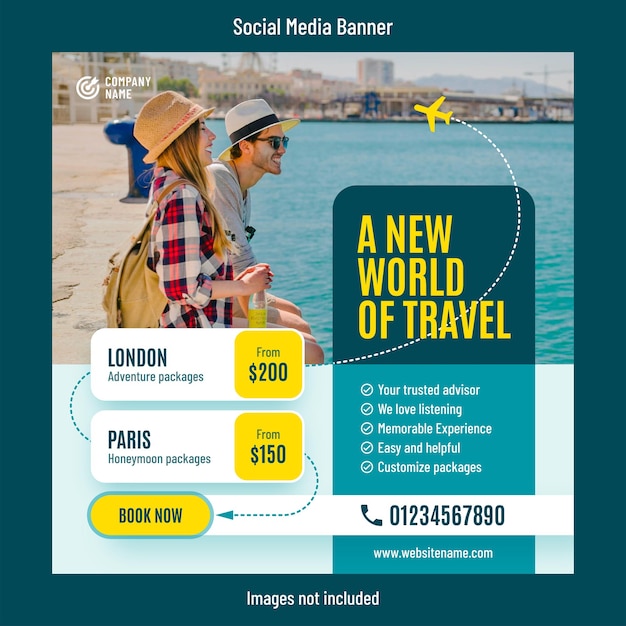 Banner de mídia social de viagem ou férias ou modelo de postagem