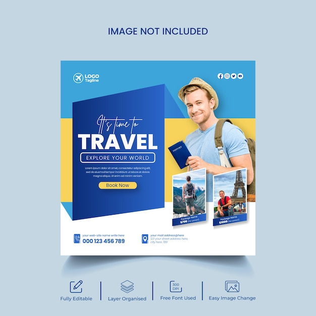 Banner de mídia social de viagens criativas ou modelo de postagem do instagram