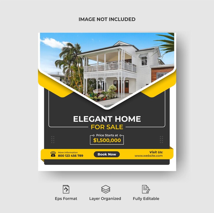 Banner de mídia social imobiliária ou post no instagram e modelo de cartaz de folheto quadrado Premium Vector