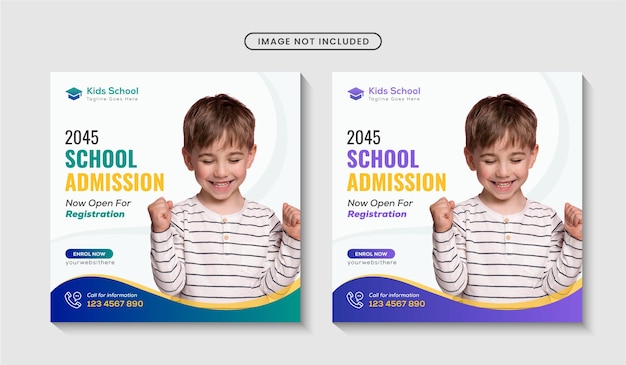 Banner de mídia social para admissão escolar ou modelo de postagem no instagram Premium Vector