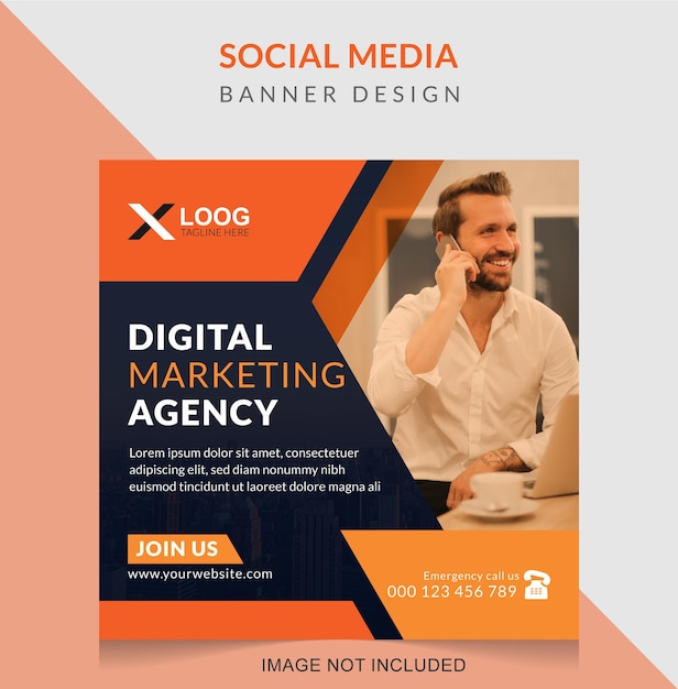 Banner de mídia social para agência de marketing digital e modelo de postagem no instagram