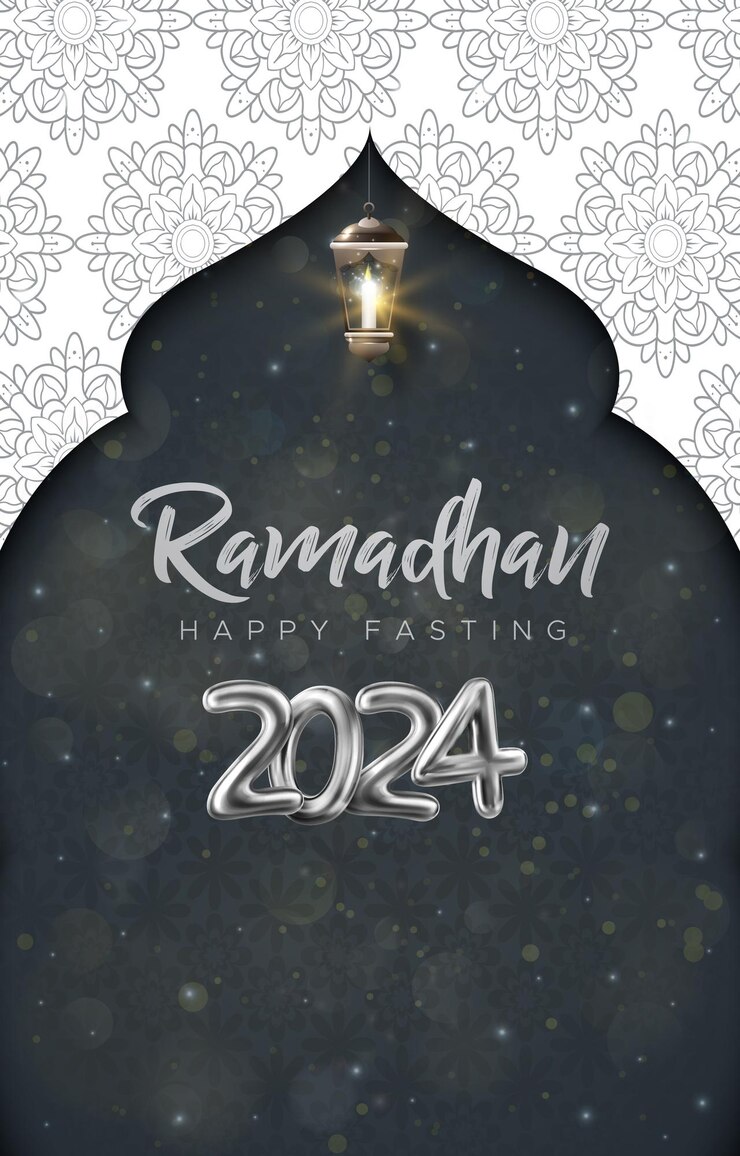 Vetor banner de modelo curto de ramadan 2024 com design de fundo islâmico preto e branco
