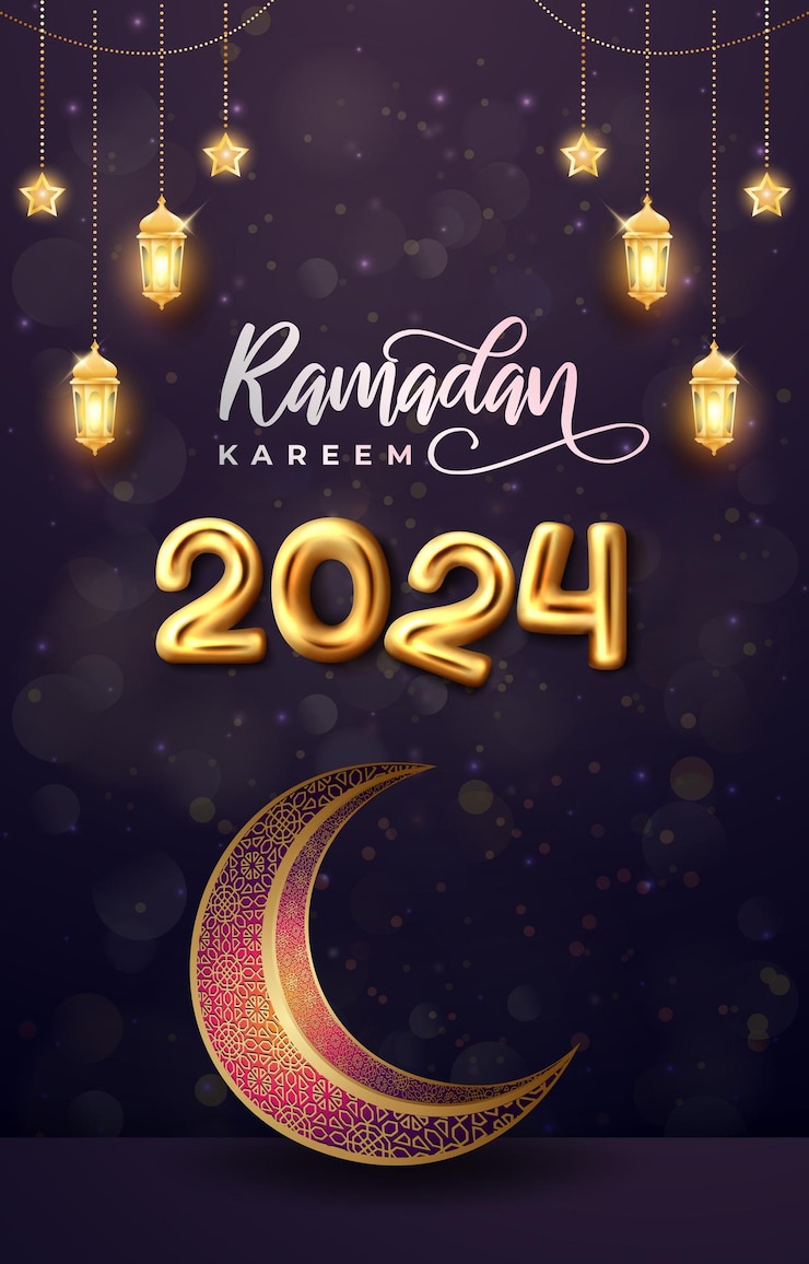 Vetor banner de modelo curto de ramadan 2024 com design de fundo islâmico roxo1