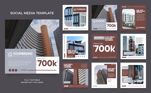 Banner de modelo de mídia social banner de propriedade imobiliária e promoção de venda de casa totalmente editável instagram e facebook post frame quadrado quebra-cabeça cartaz de venda orgânica