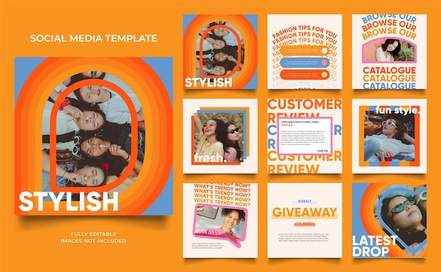 Banner de modelo de mídia social promoção de venda de moda em cor colorida totalmente editável instagram e facebook quadrado post frame quebra-cabeça cartaz de venda orgânica