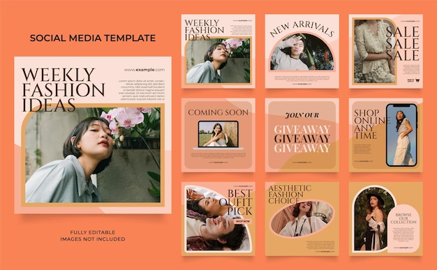 Banner de modelo de mídia social promoção de venda de moda totalmente editável instagram e facebook quadrado post frame quebra-cabeça orgânico cartaz de venda fundo vetorial