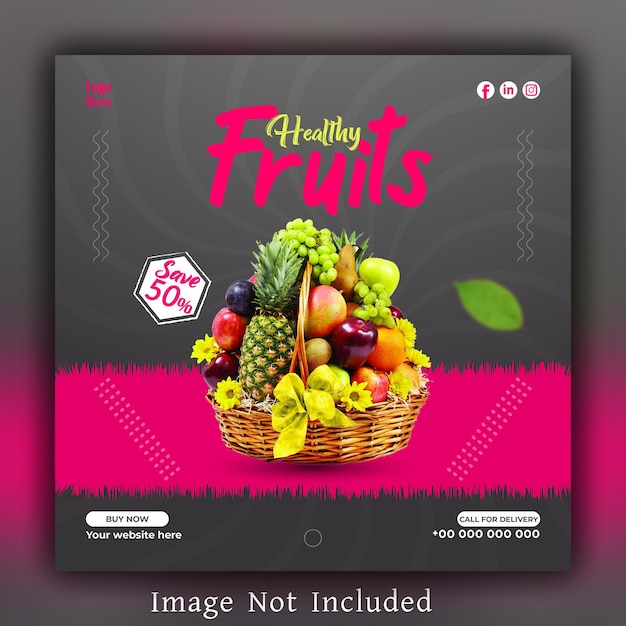 Banner de modelo de postagem do instagram de mídia social de frutas comida