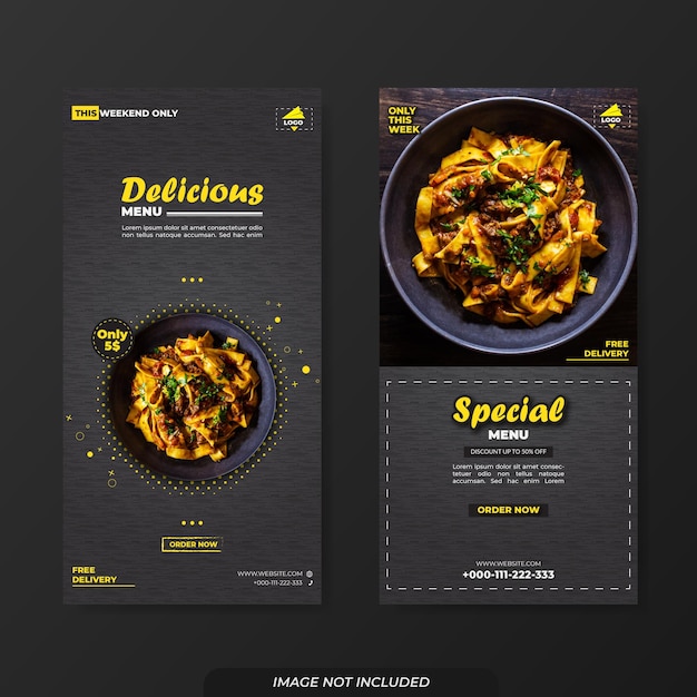 Banner de modelo de promoção de menu de comida e fundo preto padrão
