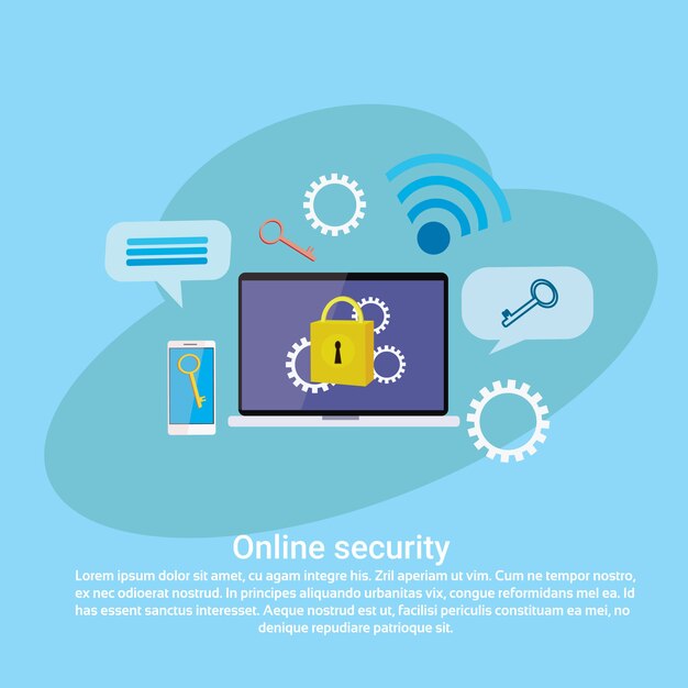 Vetor banner de modelo de segurança on-line com espaço de cópia