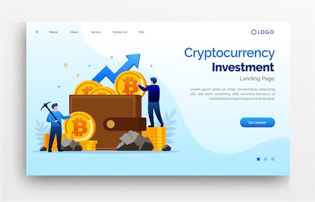 Banner de modelo de site de página de destino de investimento em criptomoeda