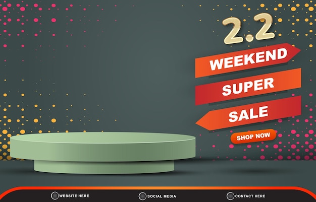 Banner de modelo de super venda de fim de semana com pódio 3d de espaço em branco para venda de produtos com design de fundo verde gradiente abstrato