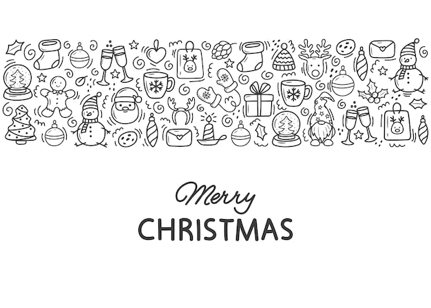 Banner de natal com desenhos bonitos desenhados à mão