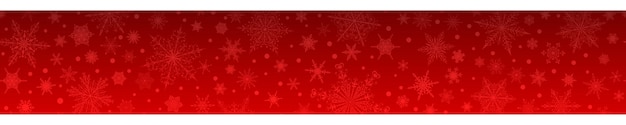 Banner de Natal com vários flocos de neve, em cores vermelhas