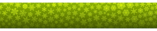 Banner de Natal de muitos flocos de neve pequenos complexos em cores verdes. Com repetição horizontal