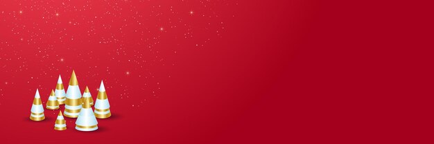 Banner de natal. projeto de natal de fundo de guirlanda de luzes cintilantes, com confete realista de árvore, floco de neve e ouro glitter. cartaz de natal horizontal, cartões comemorativos, cabeçalhos, site