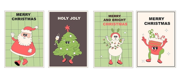 Banner de Natal vertical com personagem groovy Personagem groovy de Natal com elementos y2k cartaz