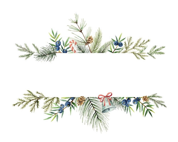 Banner de natal vetorial aquarela com galhos de abeto e lugar para texto