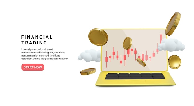 Banner de negociação financeira em estilo realista 3d Negociação de investimento no mercado de ações ilustração vetorial