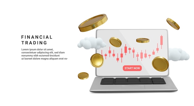 Banner de negociação financeira em estilo realista 3d Negociação de investimento no mercado de ações ilustração vetorial