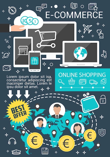 Vetor banner de negócios de comércio eletrônico para compras on-line
