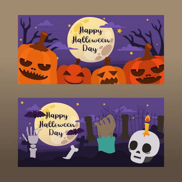 Banner de noite de halloween no cemitério