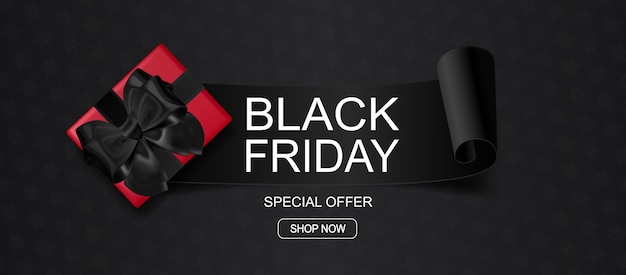 Banner de oferta especial da black friday. fundo com caixa de presente.