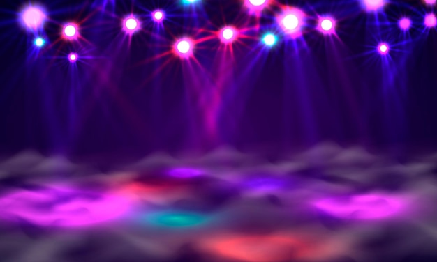 Banner de pista de dança, luz e fumaça no palco. Ilustração vetorial