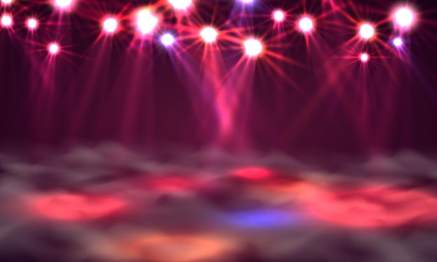 Banner de pista de dança, luz e fumaça no palco. Ilustração vetorial