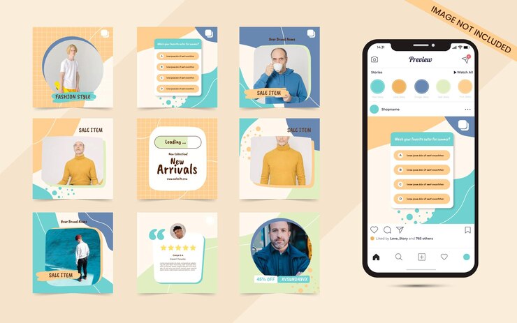 Banner de postagem de carrossel de mídia social sem costura abstrato colorido para modelo de promoção de venda de moda instagram