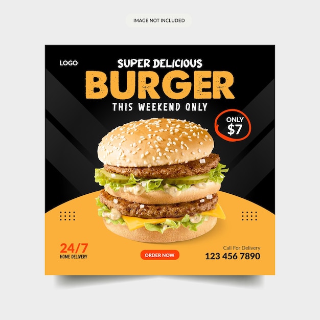 Banner de postagem de mídia social de alimentos ou modelo de folheto quadrado